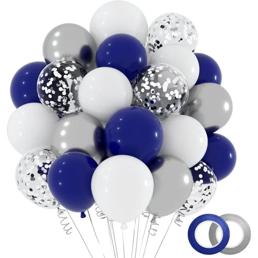 60 Packs Navy Blue And White Confetti Balloons 12 Inch For Baby Shower Birthday Graduation Party Decoration