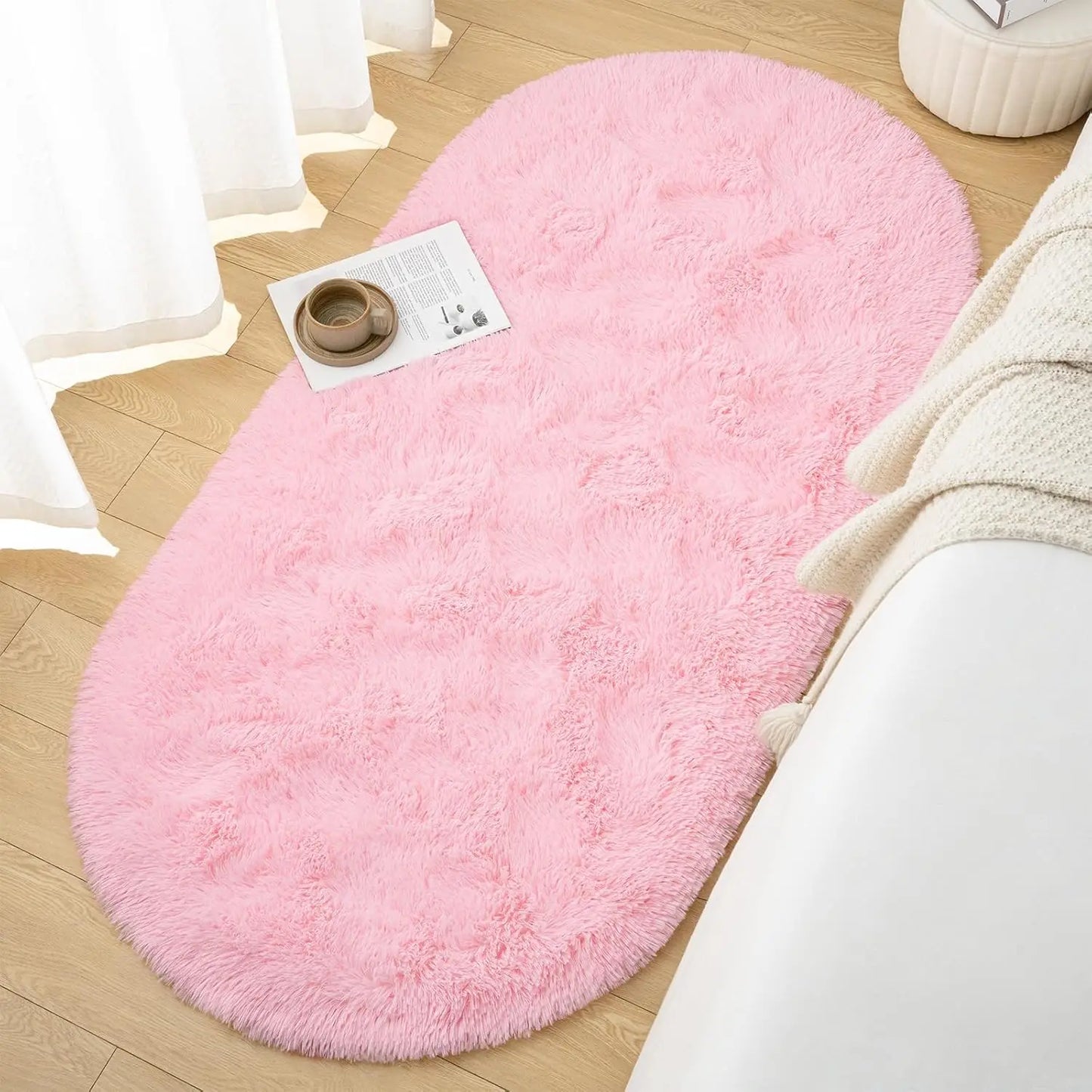 Oval Fluffy Ultra Soft Shag Area Rug for Bedroom Nursery