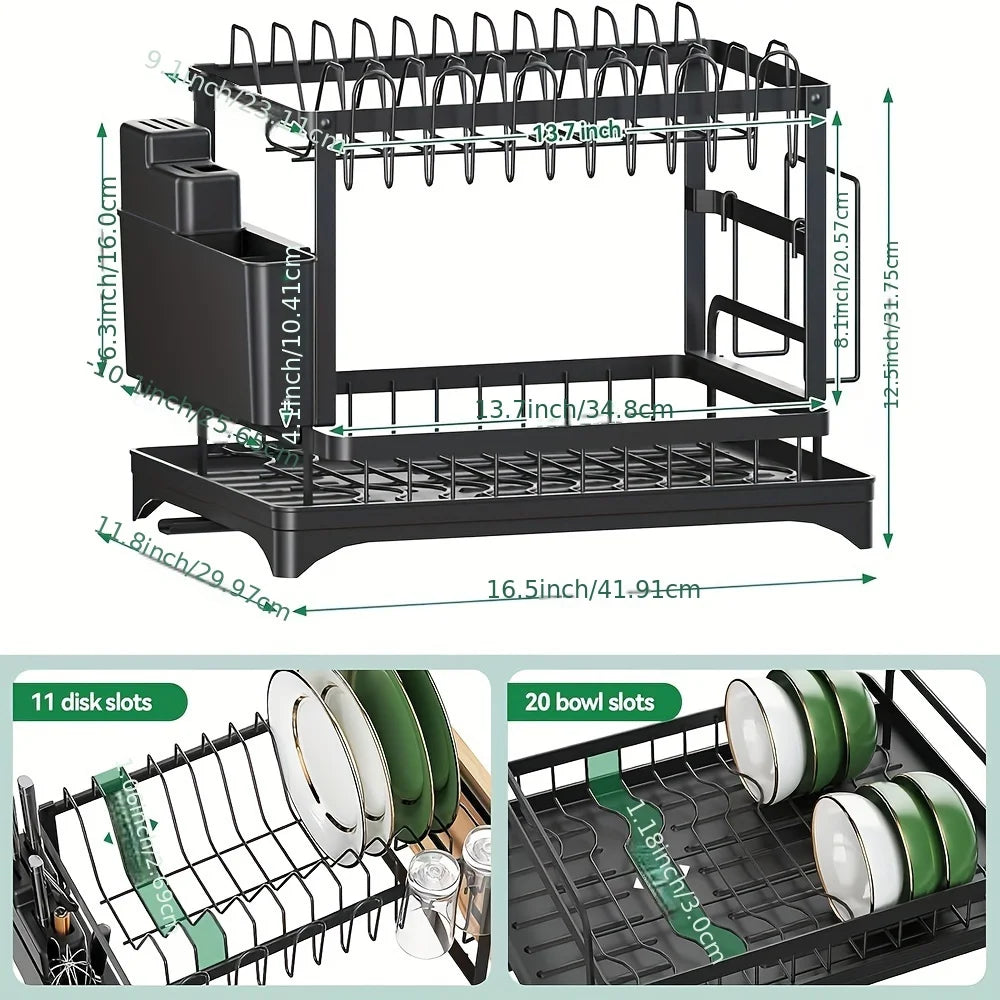 Dish Drying Rack Multifunctional Kitchen With Drainboard 2 Tier Space Saving Rack With Utensil Holder
