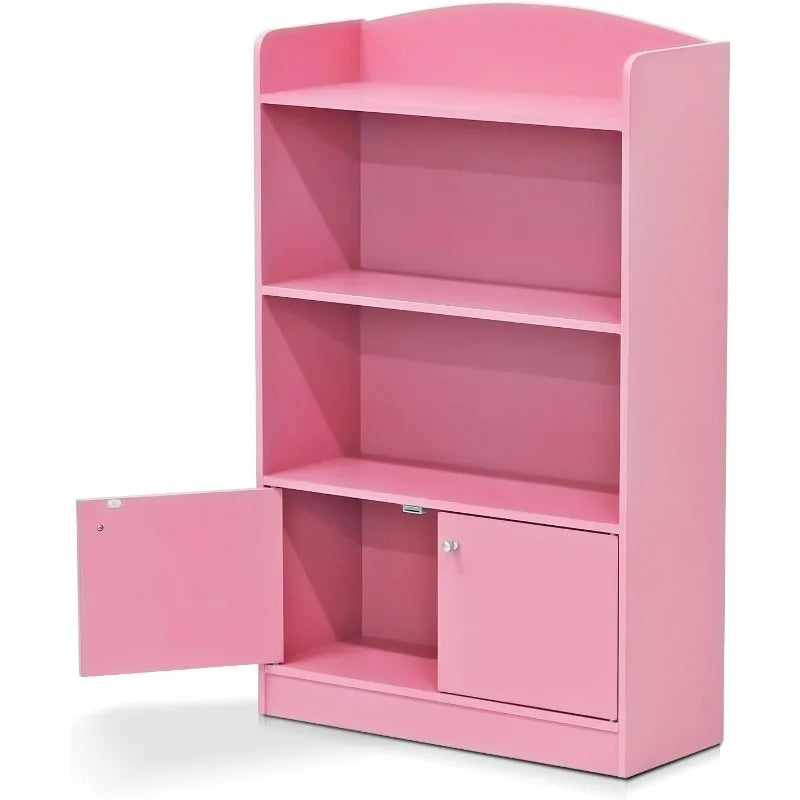 Pink Bookshelf With Storage Cabinet 2 Shelves With Doors Veneer Home Office Dorm Room Decor