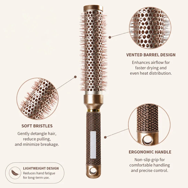 5Pcs/Set 2 In 1 Water Spray Hair Brush & Round Hair Roller Brush Set Anti‑static Salon Hair Styling Comb for Blow Drying Curling Volumizing Hairdressing Tool