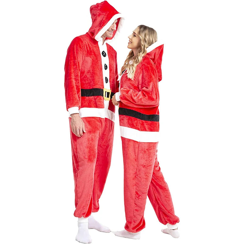 Hirigin Mrs Claus Velvet Hooded Jumpsuit With Faux Fur Trim