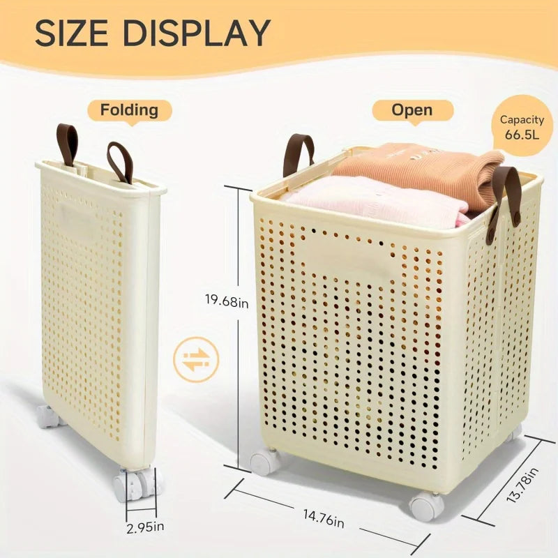 Foldable Laundry Basket With Wheels Collapsible Storage Bin