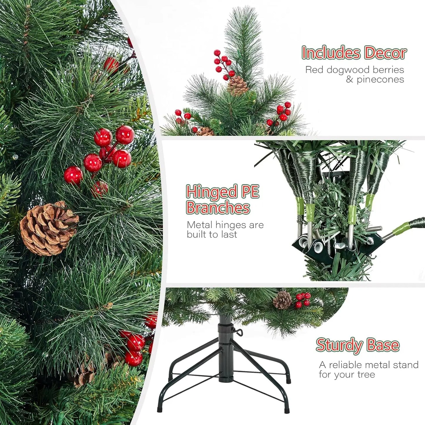 Prelit Fraser Fir Christmas Tree With Pine Cones And Berries