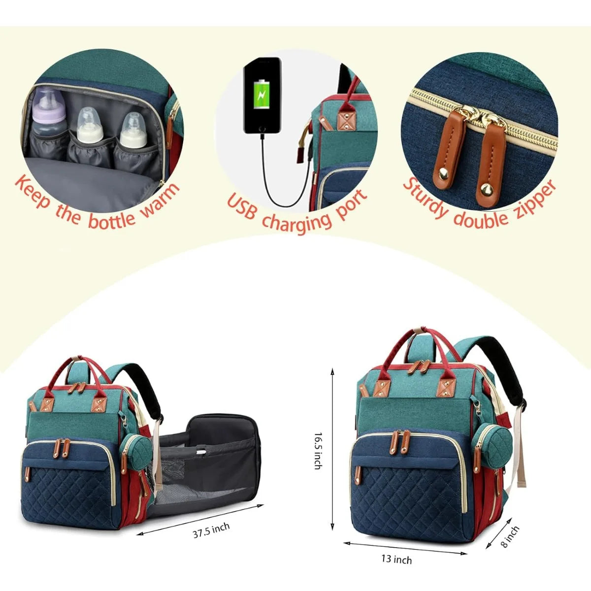 3 In 1 Diaper Bag With Changing Station Backpack For Travel