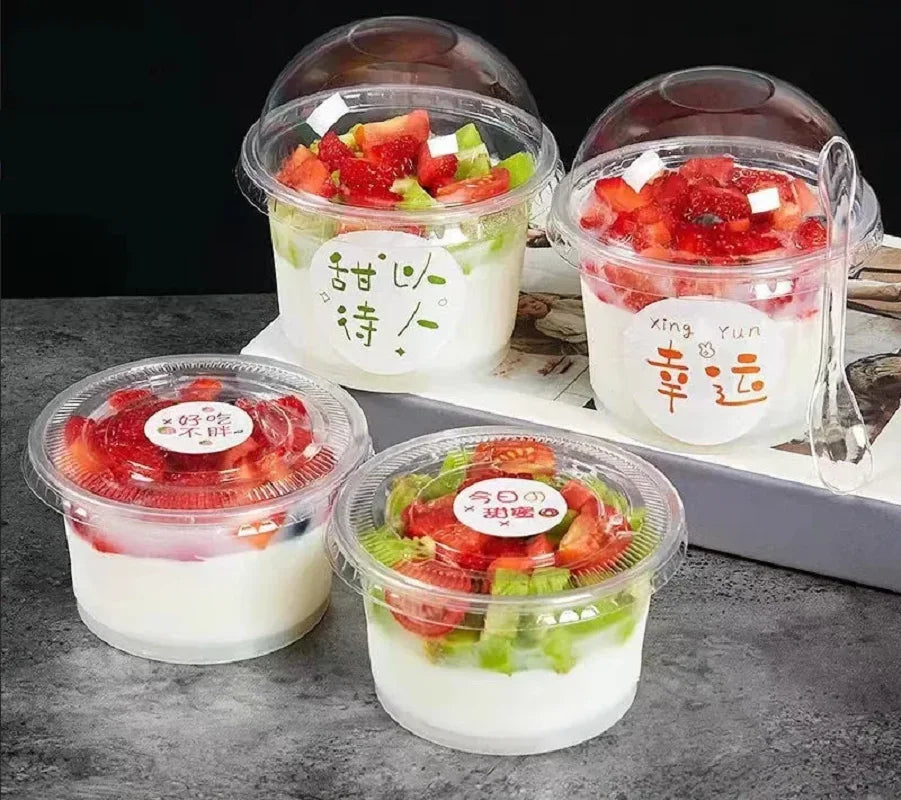 Disposable Salad Cups With Dome Or Flat Lids Transparent Plastic