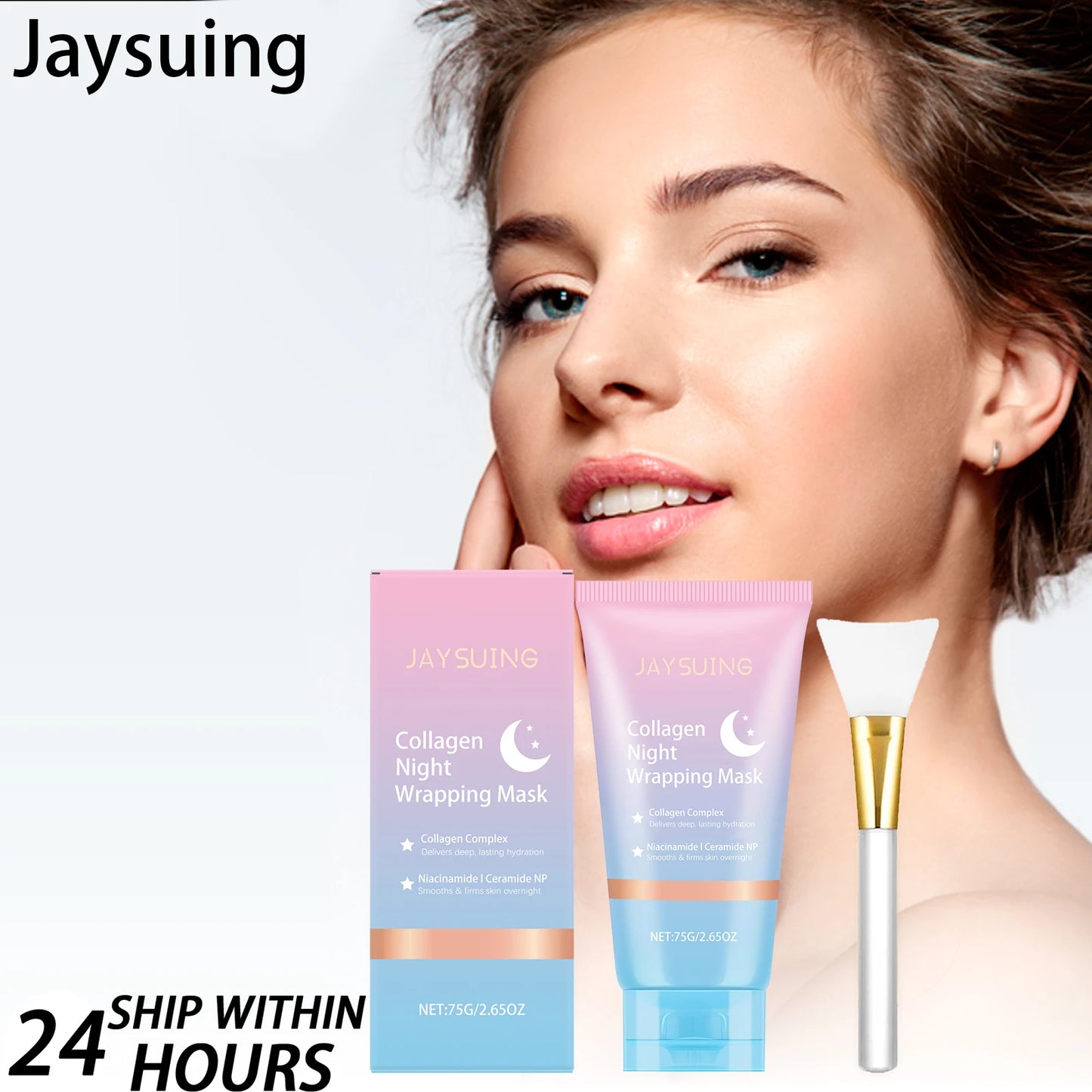 Jaysuing Collagen Overnight Peel Off Mask 75g Nighttime Hydrating Pore Cleaning Detox Facial Mask Skin Care Holiday Gift