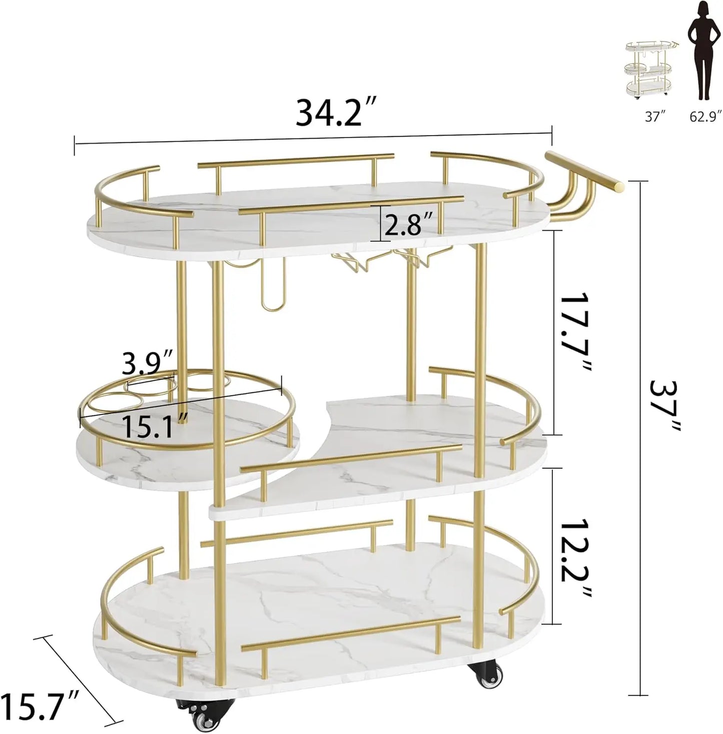 HobbyLane Bar Cart With 4-Tier Storage And Wine Rack