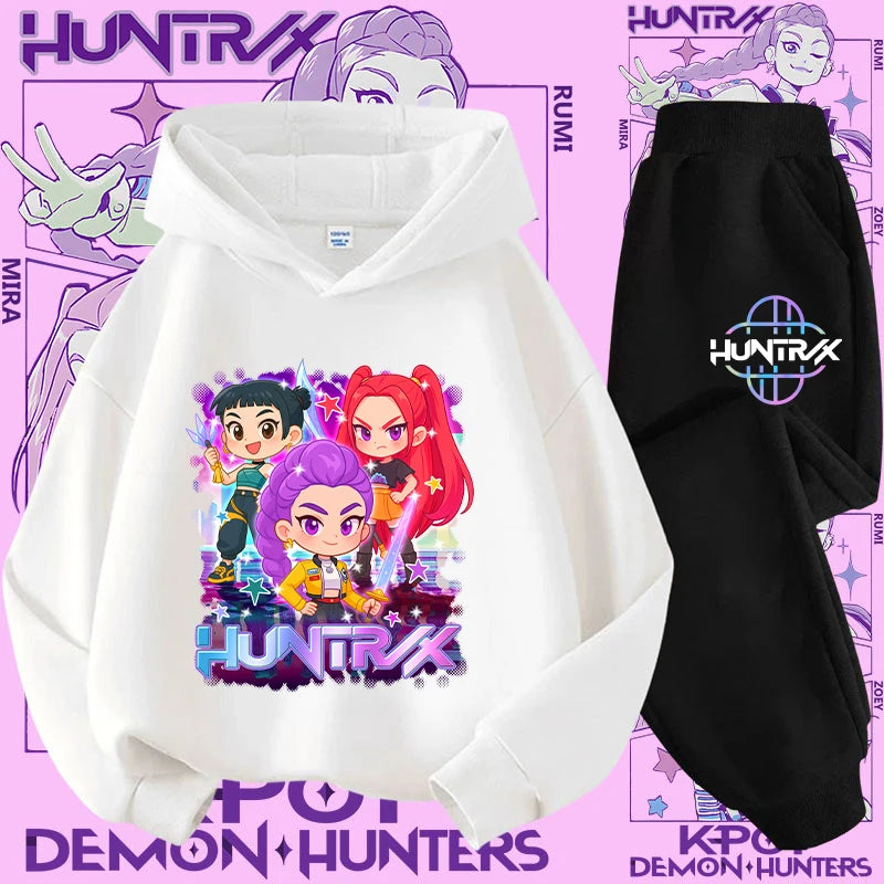 Kpop Demon Hunter Kids Hoodie And Top Set Two Piece Cartoon Print Unisex Casual Wear