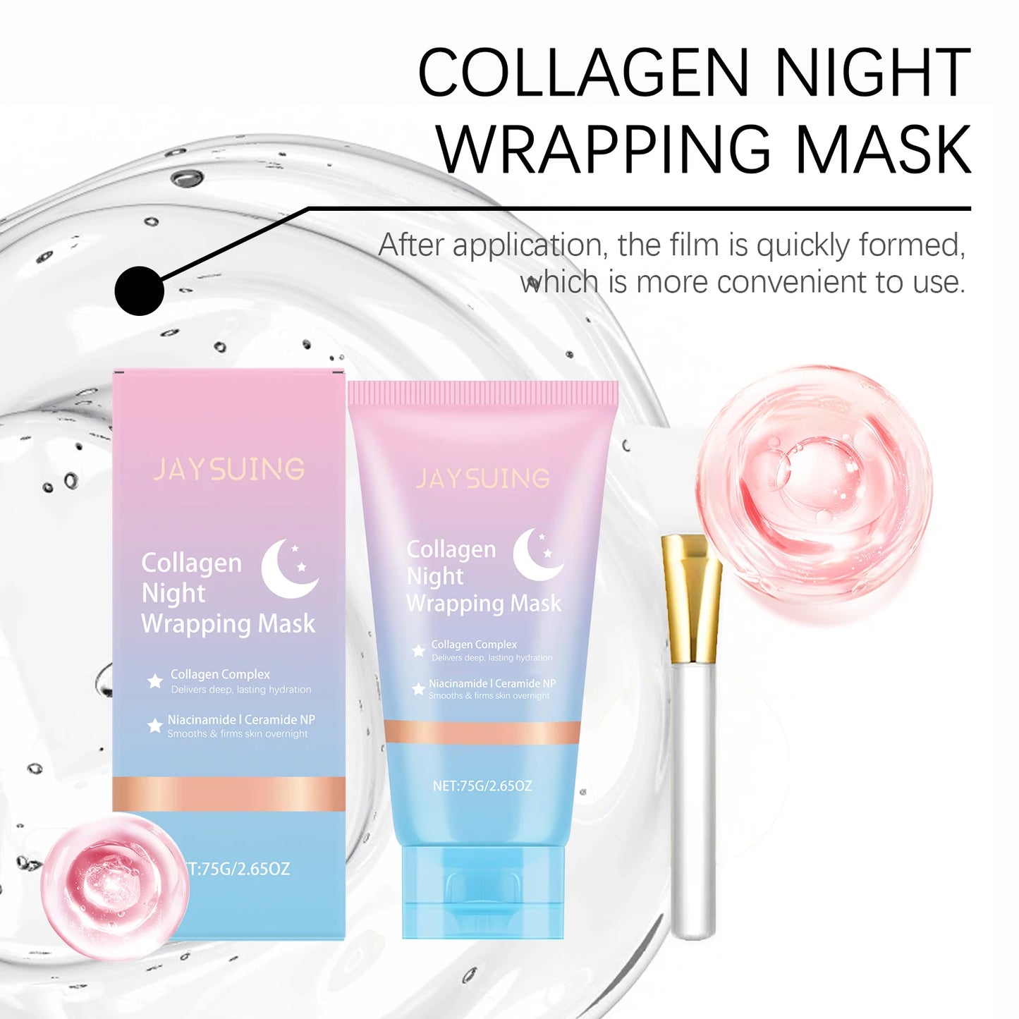 Jaysuing Collagen Overnight Peel Off Mask 75g Nighttime Hydrating Pore Cleaning Detox Facial Mask Skin Care Holiday Gift