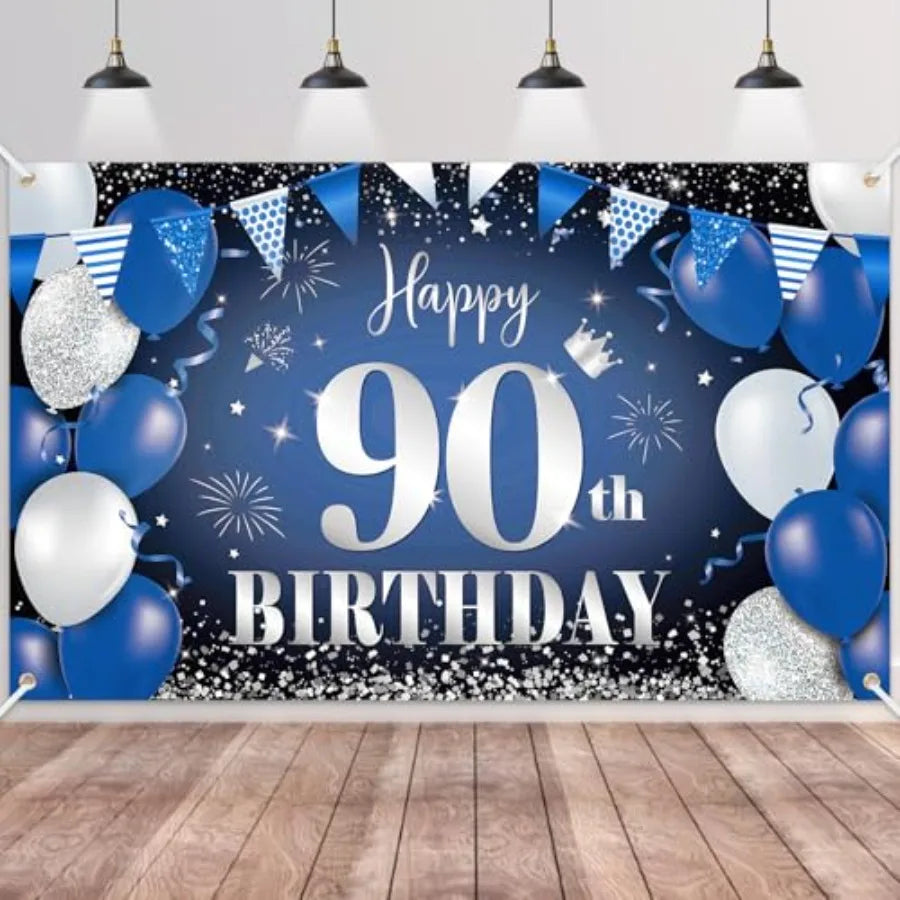 Happy 90th Birthday Fabric Banner And Photo Backdrop Decoration