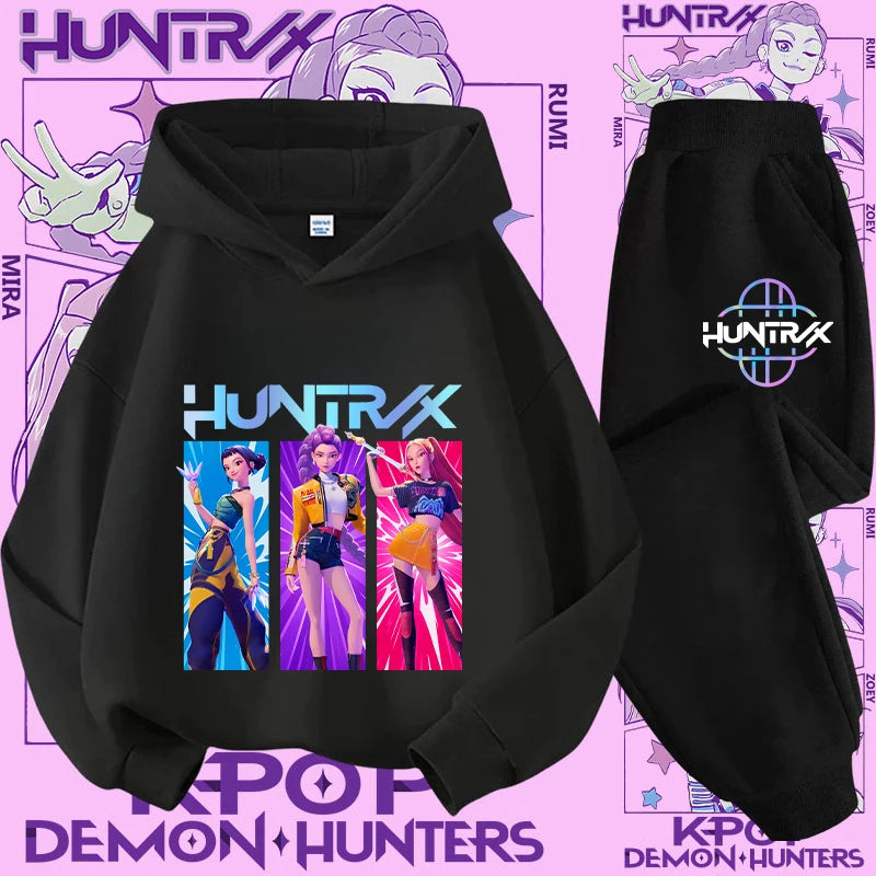 Kpop Demon Hunter Kids Hoodie And Top Set Two Piece Cartoon Print Unisex Casual Wear