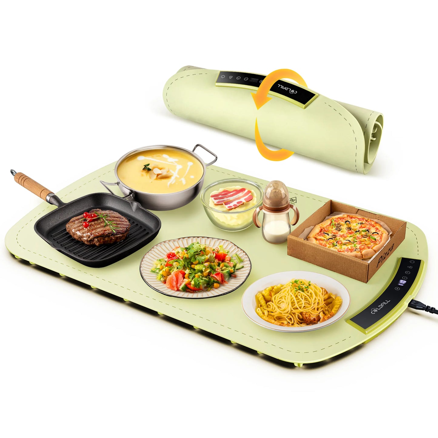 Electric Warming Tray With 8 Temperature Settings Foldable Portable Food Warmer Plate Fast Heating Mat