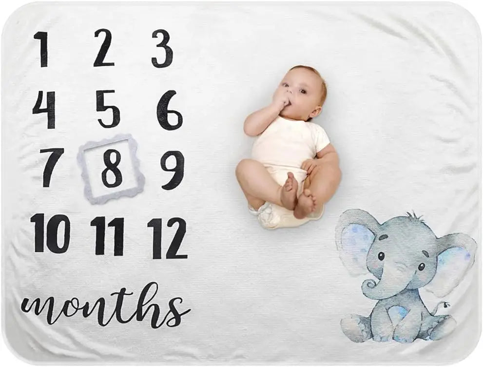 Organic Plush Fleece Baby Milestone Blanket with Frame for Newborn Photography, Large 47x40 Inches