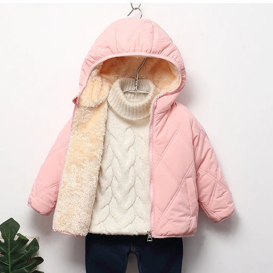 Unisex Winter Hooded Cashmere Jacket for Kids Outerwear