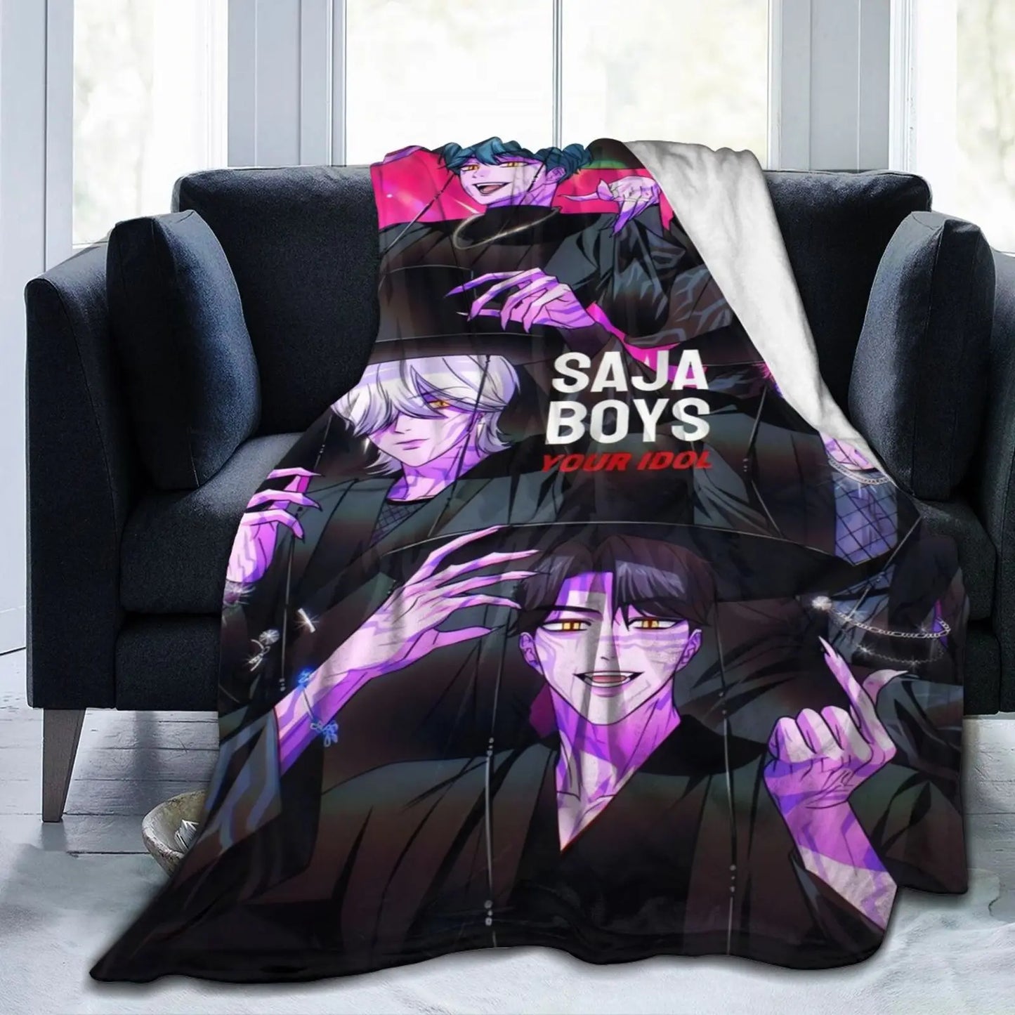 K Pop Demon Hunter Anime Inspired Ultra Soft Flannel Blanket Warm All Season Throw With Vibrant Character Artwork