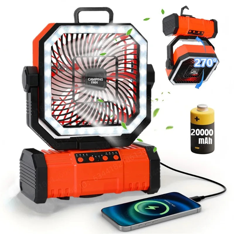 20000mAh Camping Fan With LED Lantern Remote Oscillating
