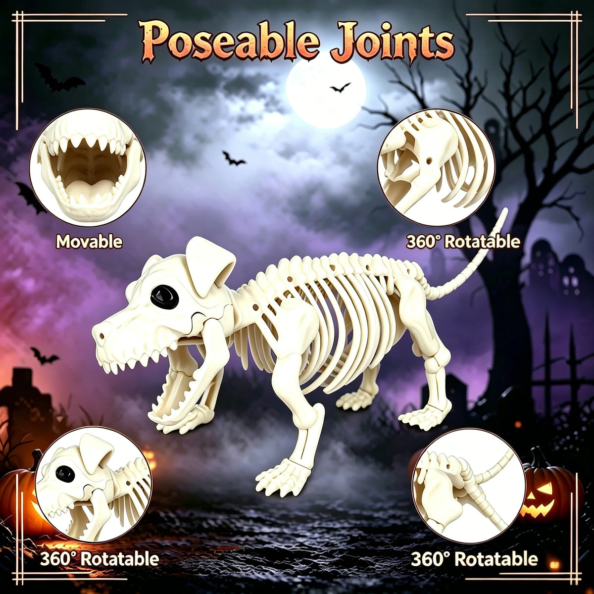 36" Halloween Skeleton Decorations, Posable Skeleton & Dog Outdoor Decor Creepy Halloween Western Cowboy Themed Set, Plastic Skeleton Featuring Movable Joints, Indoor Outdoor Yard & Party Decor