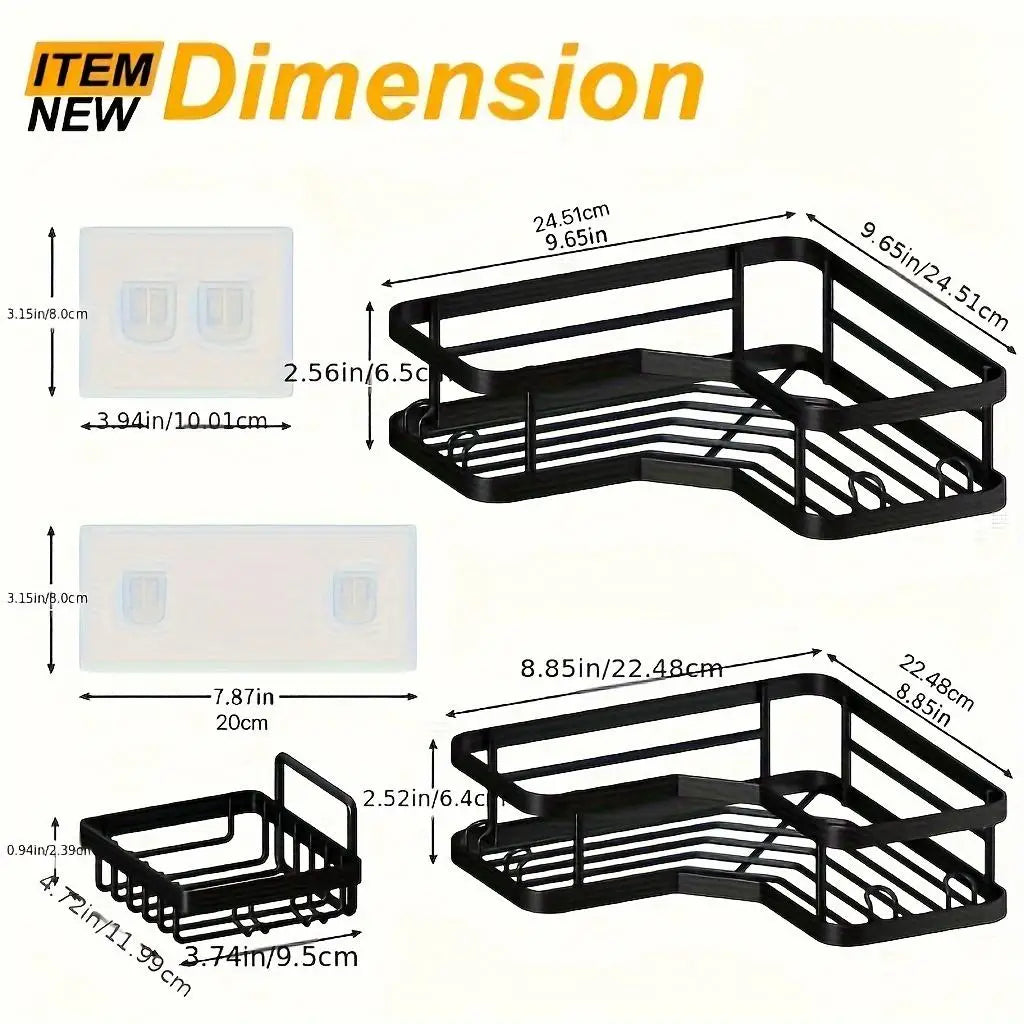 Five Pack Shower Caddy Set With Adhesive No Drilling Rustproof Stainless Steel For Bathroom And Kitchen Organization