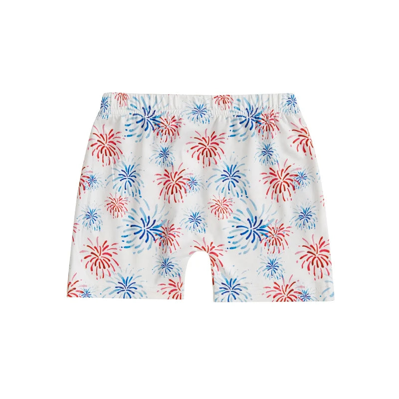 American Flag Rocket Print Toddler Shorts With Elastic Waist