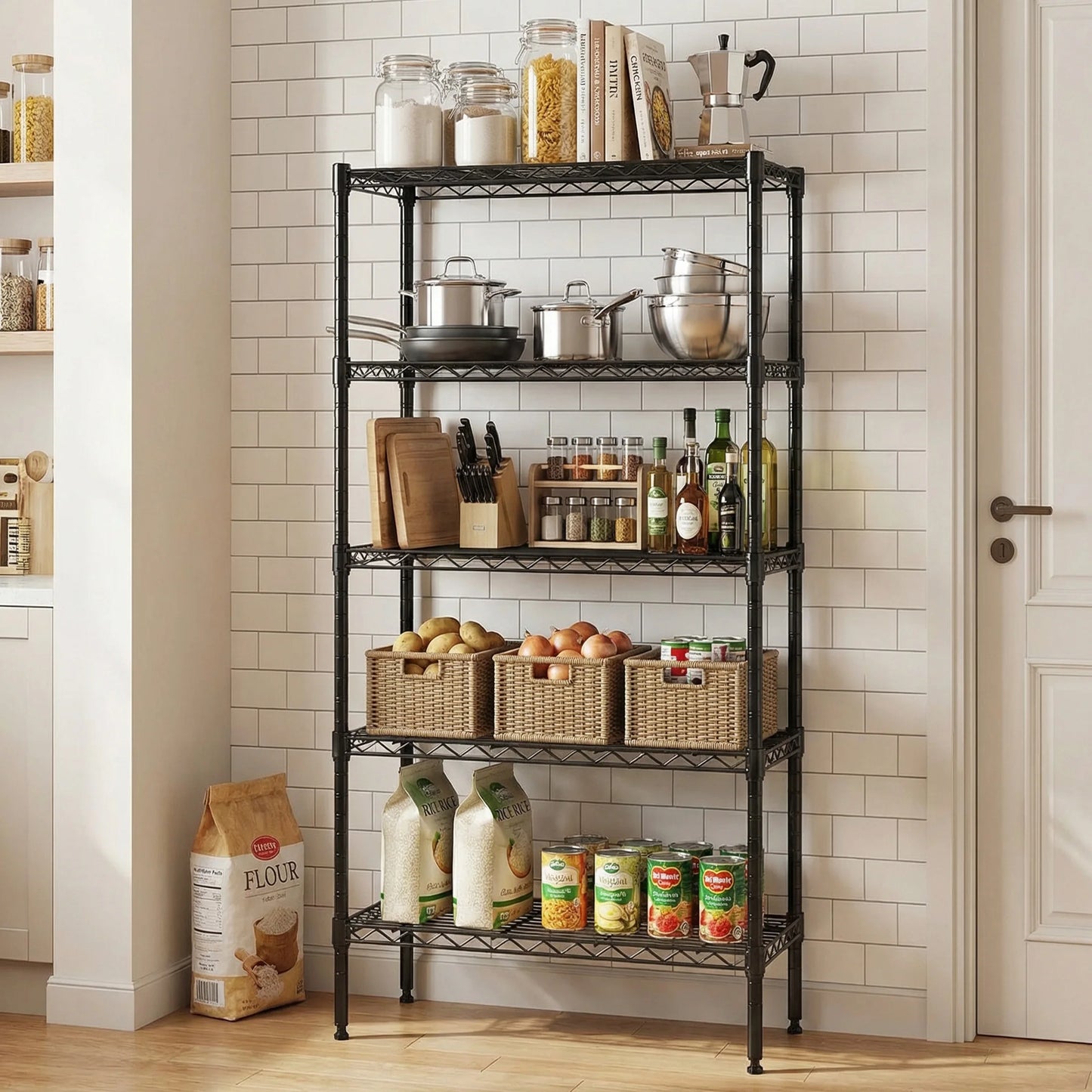 MCQ 3-5 Tier Metal Storage Shelves Adjustable Standing Storage Rack Shelf Heavy Duty Steel Shelving Unit Organizers for Home