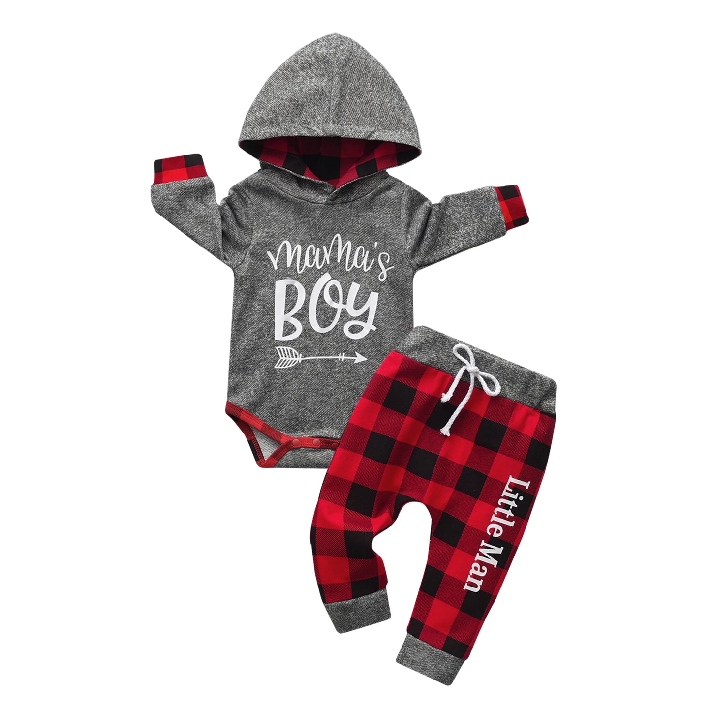 Baby Boy Hoodie Sweatshirt And Plaid Pants Set Mama's Boy 2 Pack