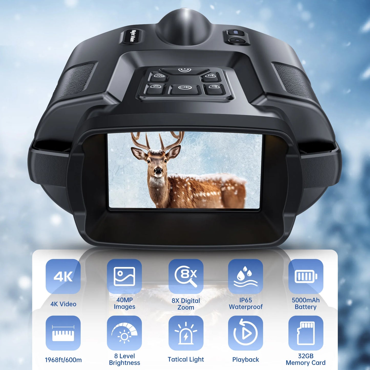 4K Night Vision Binoculars 3 Inch Screen 8X Digital Zoom With Tactical Light 5000mAh Rechargeable Infrared Night Goggle