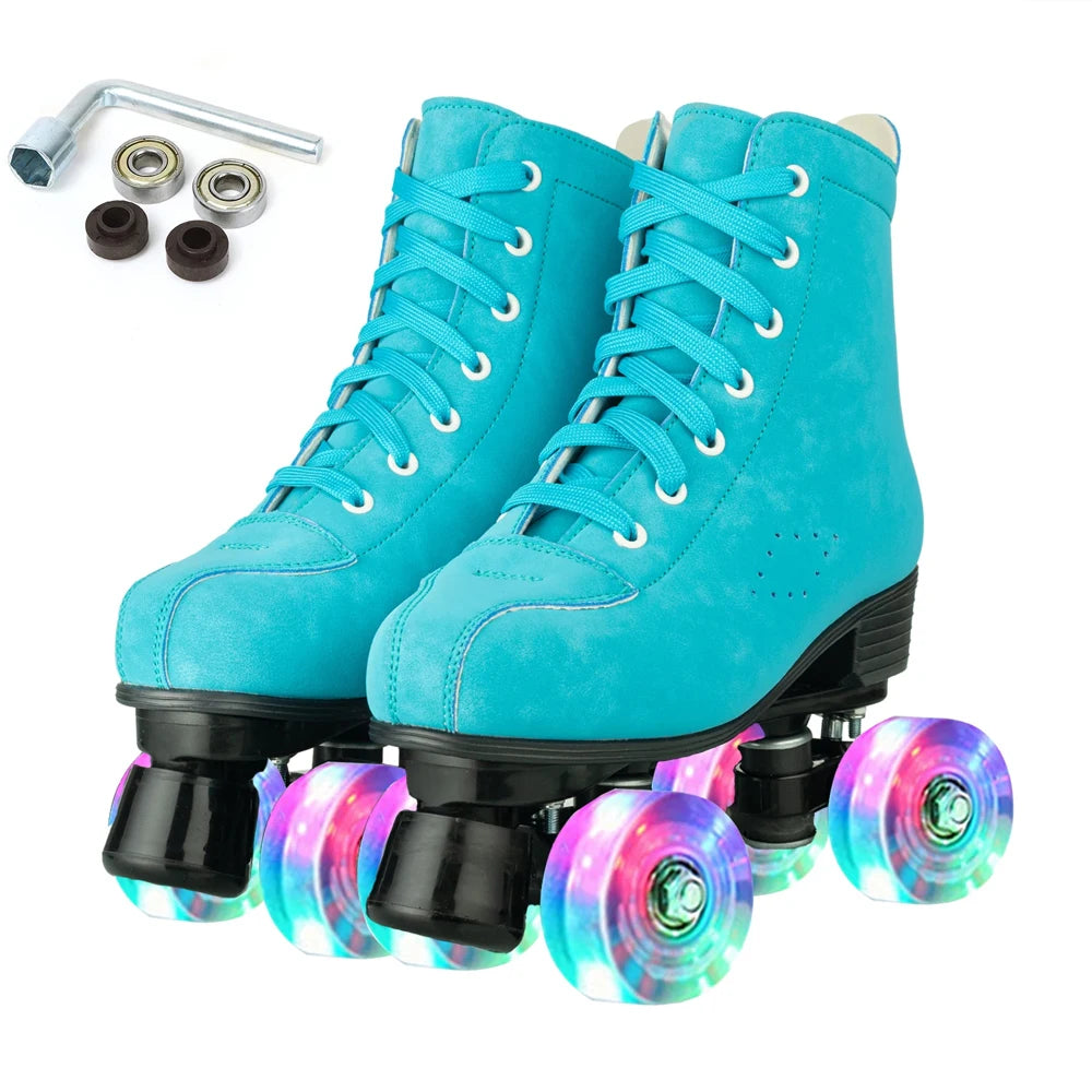 YYW Leather Roller Skates for Women with Light Up Wheels