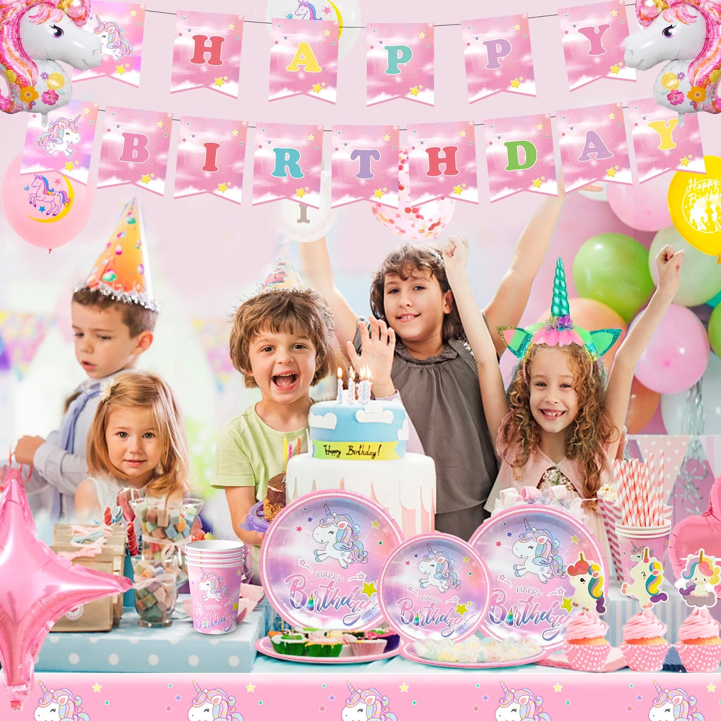 Fruitful Party Unicorn Birthday Party Supplies 116Pcs Set