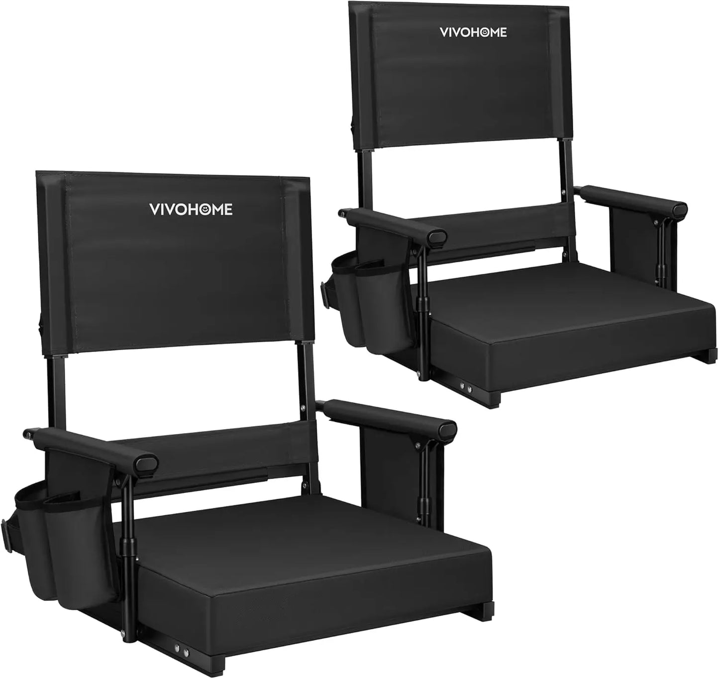 Adjustable High Back Bleacher Seats 2 Pack Cushion Cup Holder Shoulder Strap