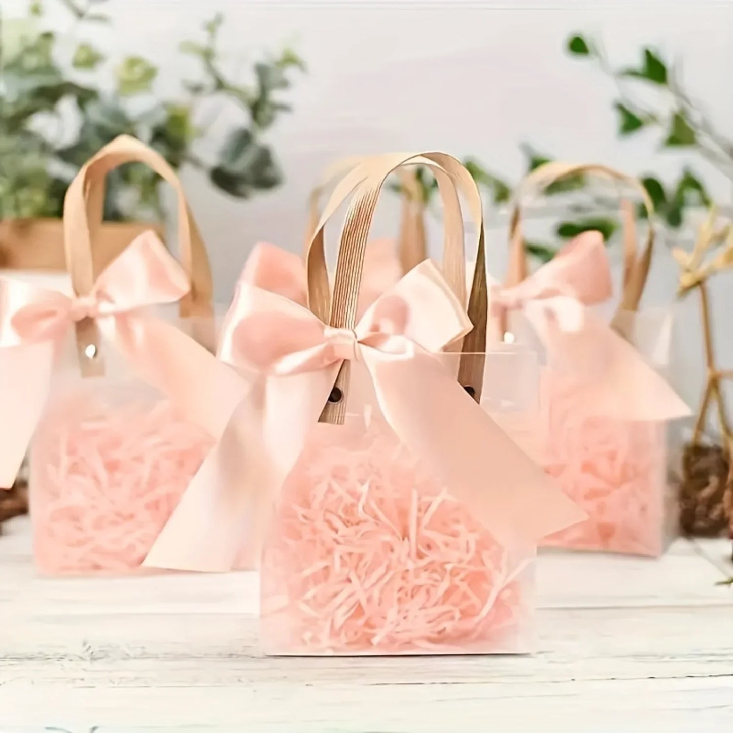 10 Piece Elegant Transparent PVC Gift Bags With Ribbon Bows For Weddings Birthdays And Holiday Parties