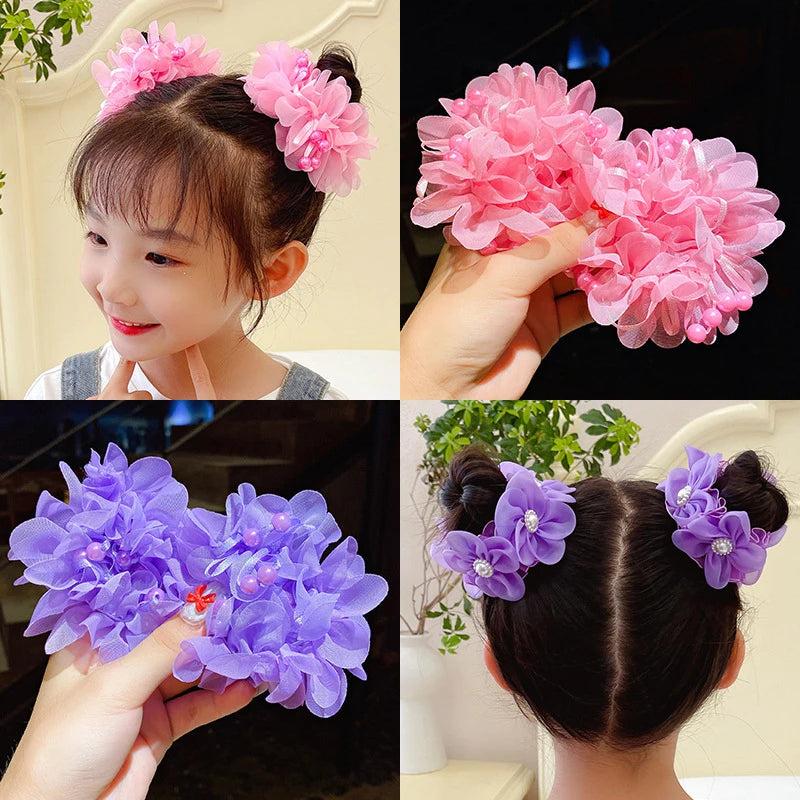 Fluffy Flower Hair Rings For Kids Elastic Hair Bands Gift