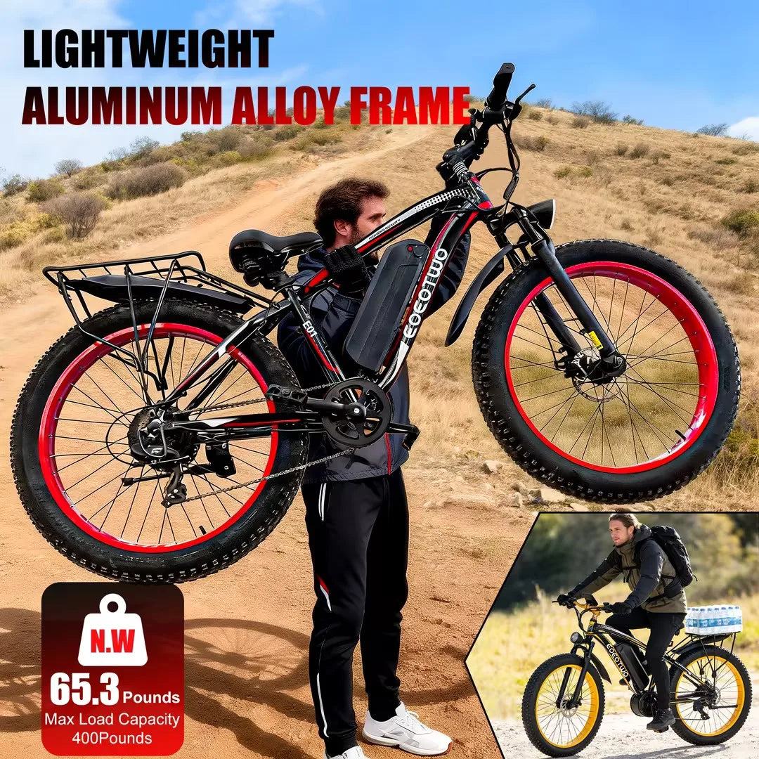 EOEOTWO Electric Fat Tire Mountain Bike 1500W 34MPH 48V Battery