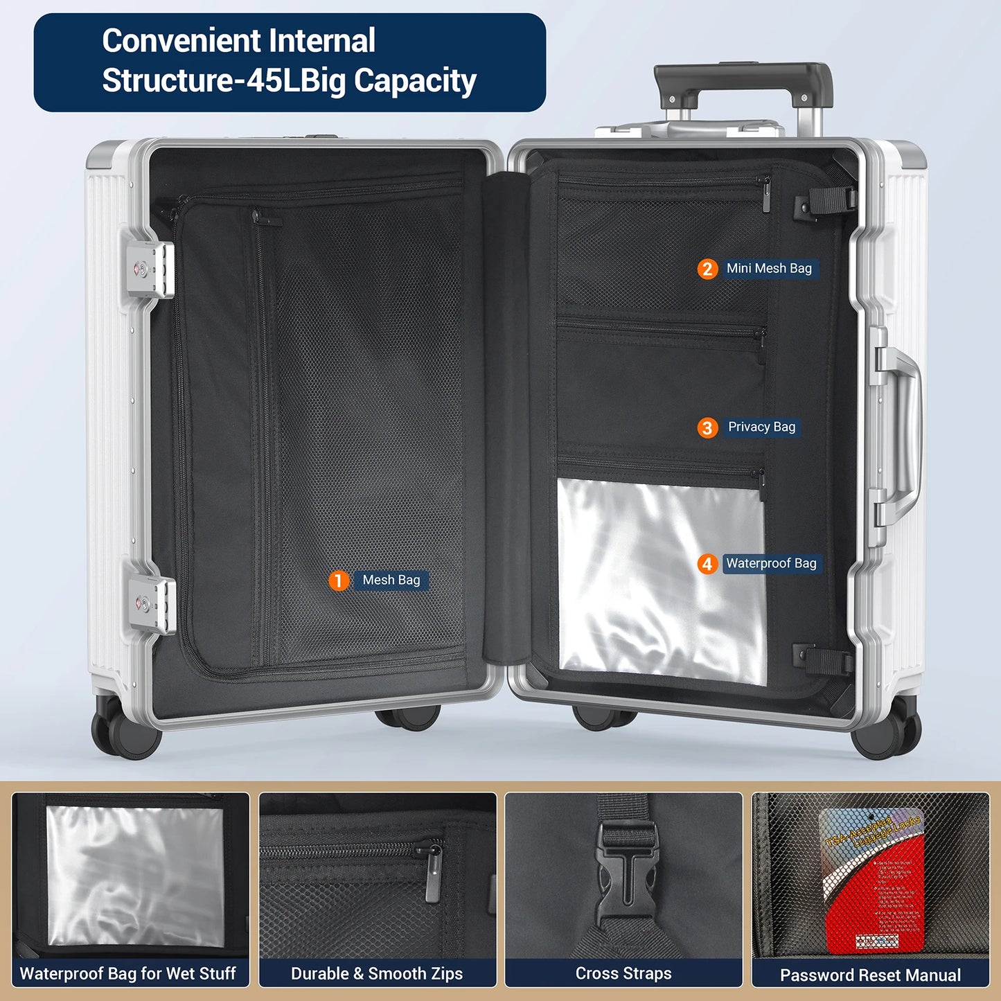 Guangdong Aluminum Framed Carry On Luggage With Front Laptop Compartment