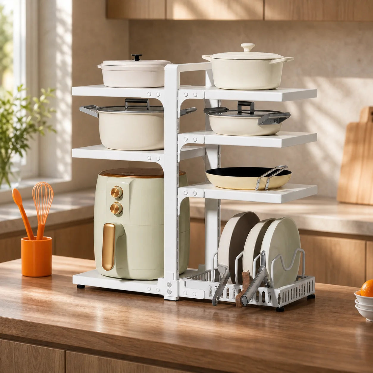 Adjustable Height 2/3/4/5/7 Layer Stainless Steel Kitchen Storage Rack Black Painted Multi-layer Sink Organizer for Pots Plates Home Use Cabinet Shelf