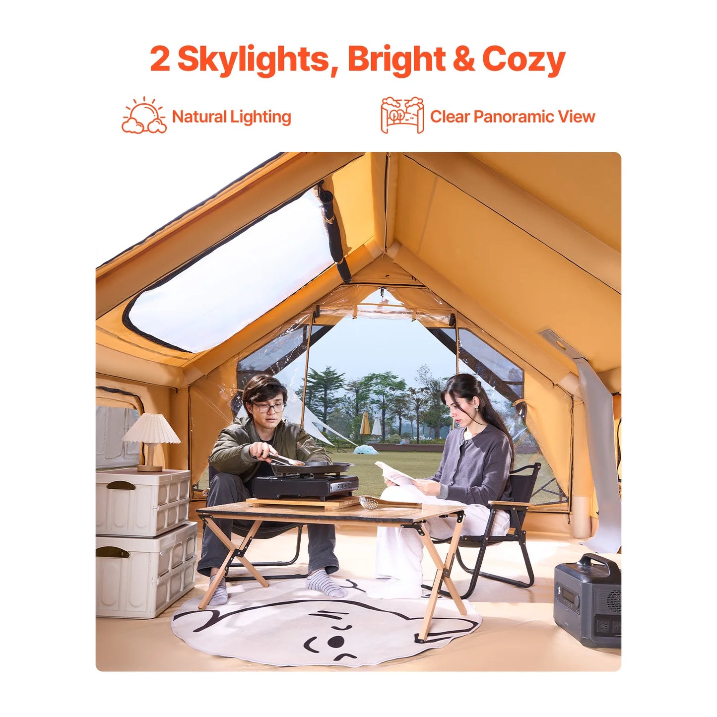 SucceBuy Inflatable Camping Tent With Skylight Stove Jack