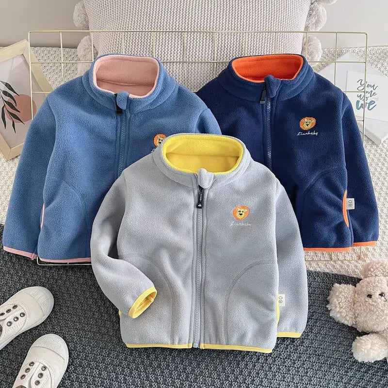 SEUONMCN Polar Fleece Hooded Cardigan Jacket For Kids