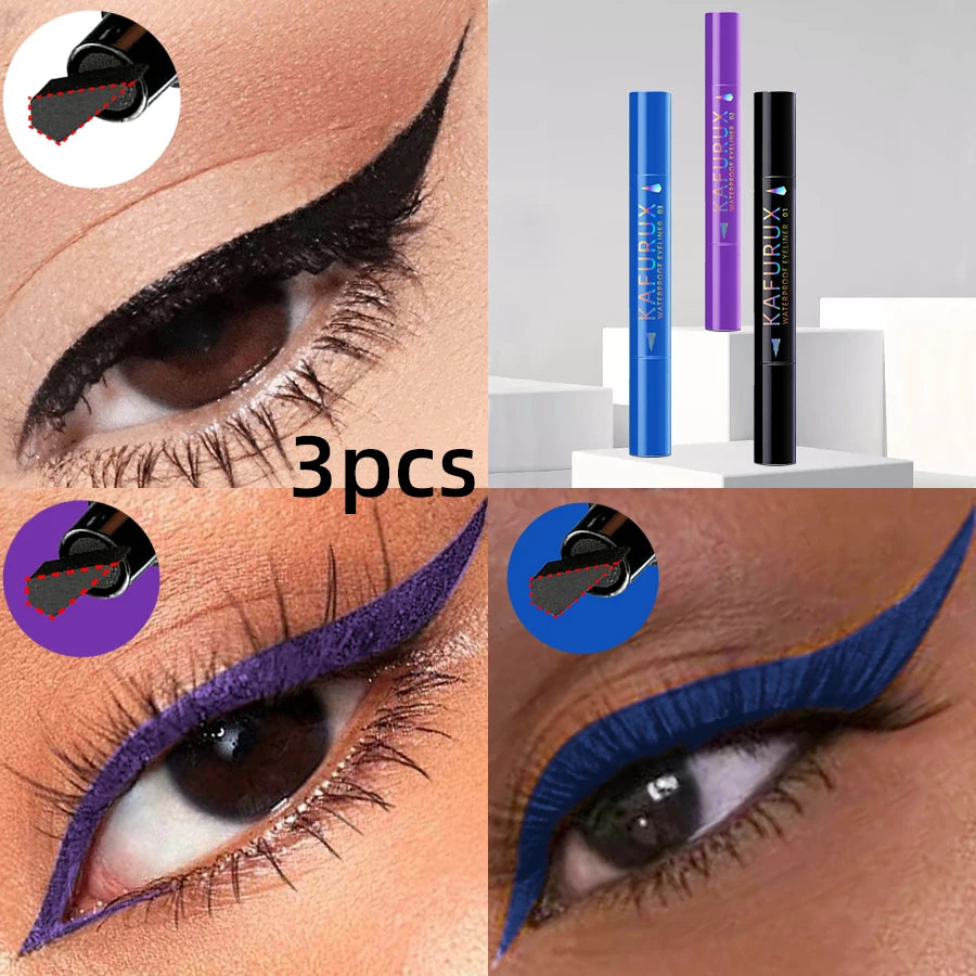 3pcs Colors Double Head Star Seal Eyeliner Waterproof Stamp Pen Black Blue Purple Eye Liner Pencil Long Lasting Fast Drying Lazy Eye Makeup Eye Cosmetic for Women Gifts