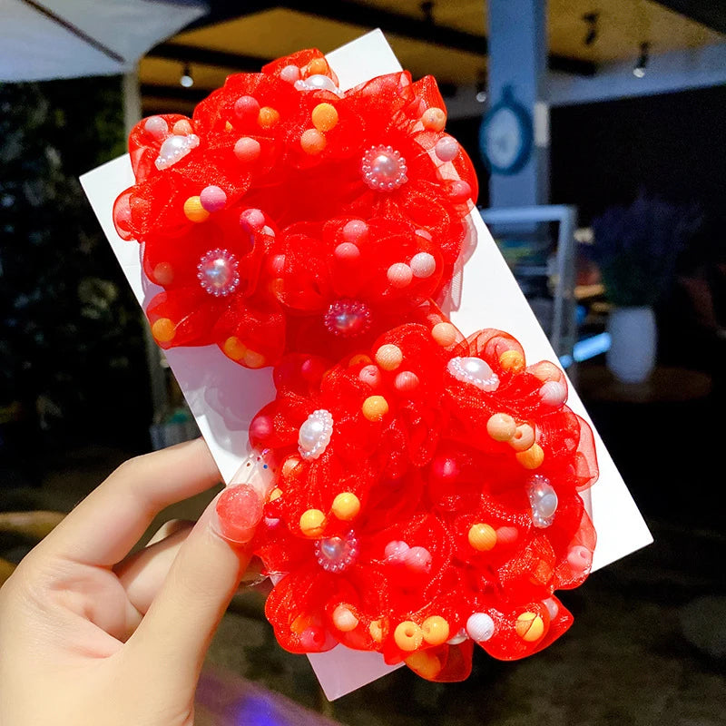 Fluffy Flower Hair Rings For Kids Elastic Hair Bands Gift