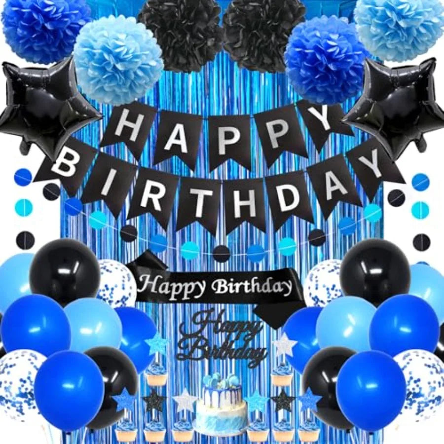 Purple Birthday Decorations, 50PCS Happy Birthday Decorations for Women Include Banner Balloons Sash Foil Fringe Curtain Paper