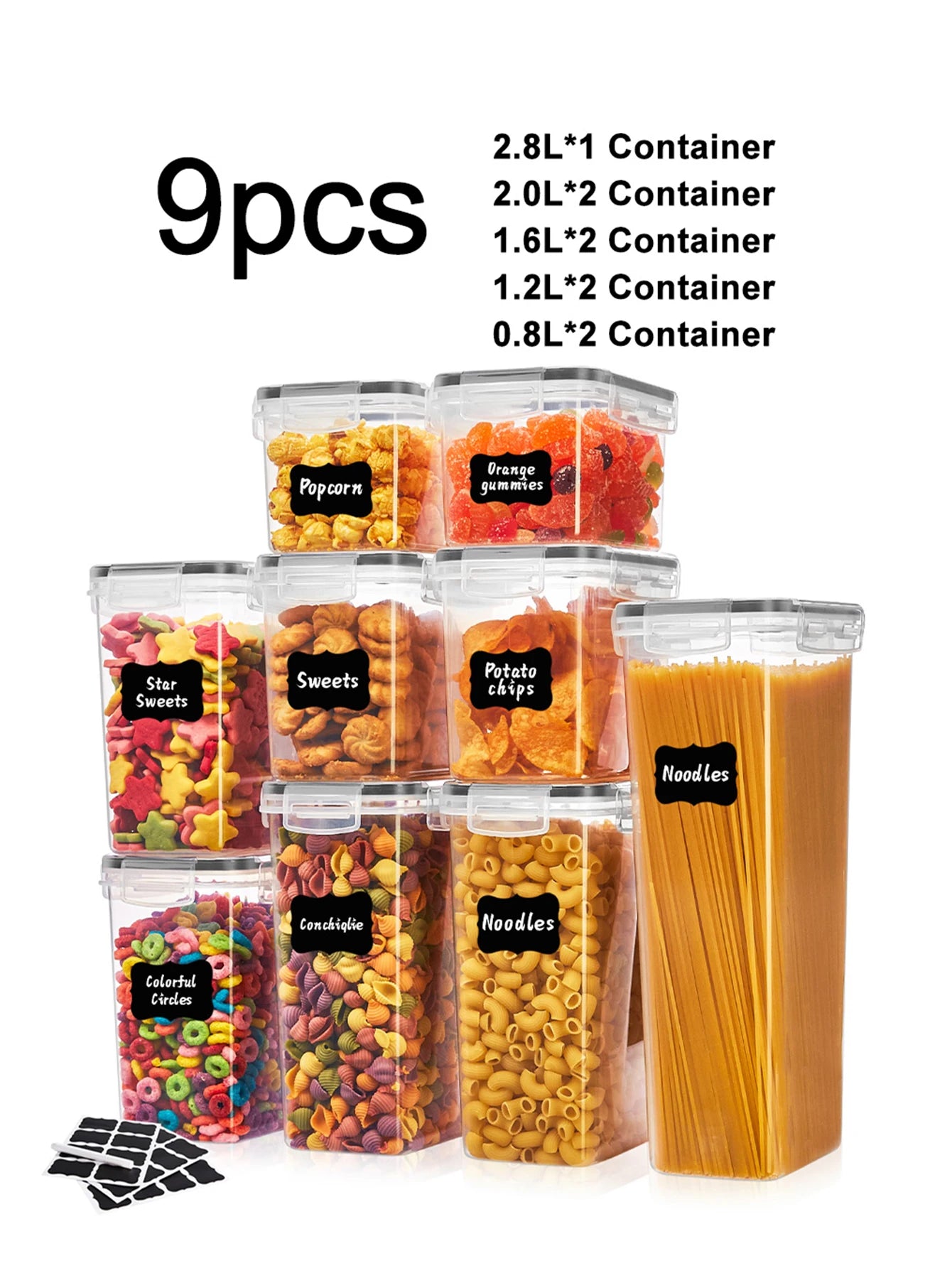 9 Piece Airtight Food Storage Containers And Condiment Jars Set With Labeled Lids For Grains Flour Salt