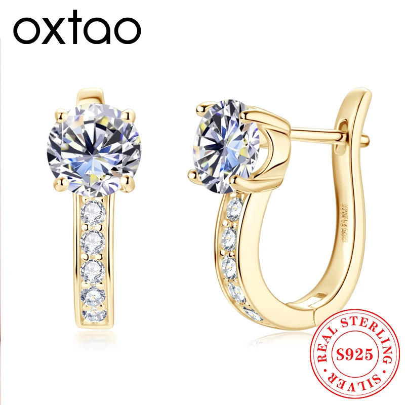 OXTAO 1Ct Moissanite U Shape Hoop Earrings 925 Sterling Silver D Color VVS1 For Women Fine Jewelry Anniversary Gift