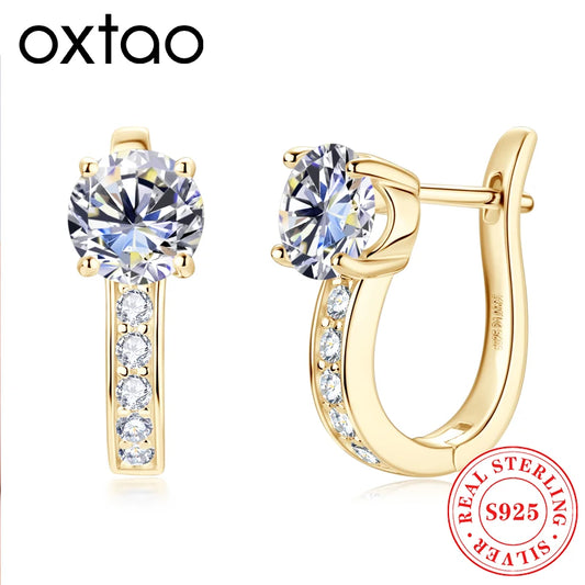 OXTAO 1Ct Moissanite U Shape Hoop Earrings 925 Sterling Silver D Color VVS1 For Women Fine Jewelry Anniversary Gift