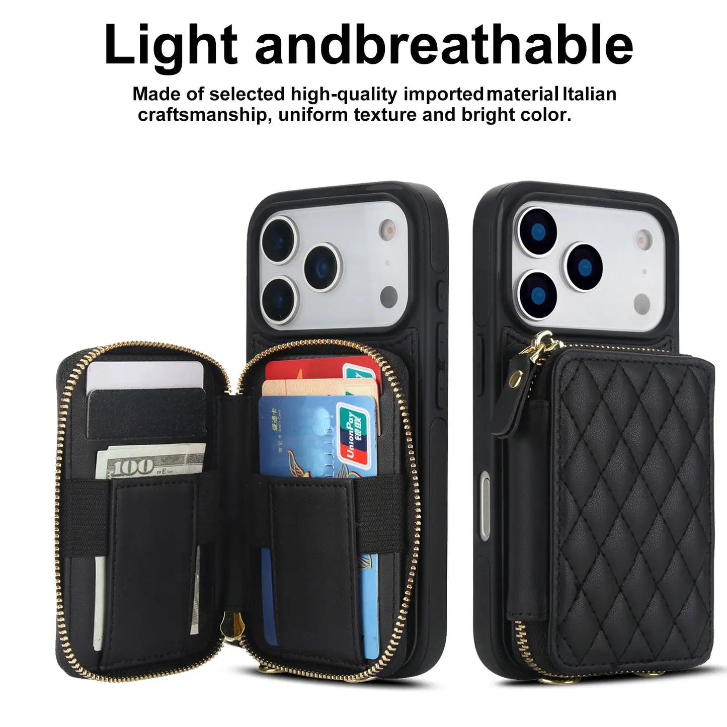 Crossbody for iPhone 17 Pro Max 17 Pro,RFID Blocking Zipper Handbag,Kickstand Folio Case,Card Slots Holder Wrist Strap Lanyard