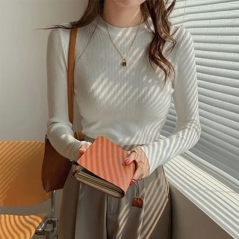 Zjaiss Women Knit O Neck Sweater Slim Fit Long Sleeve