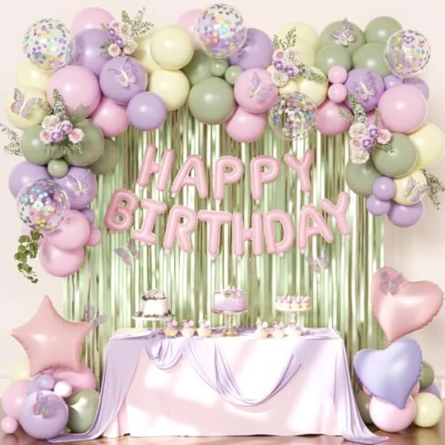 Foil Confetti Balloons Birthday Banner And Butterfly Fringe Curtains