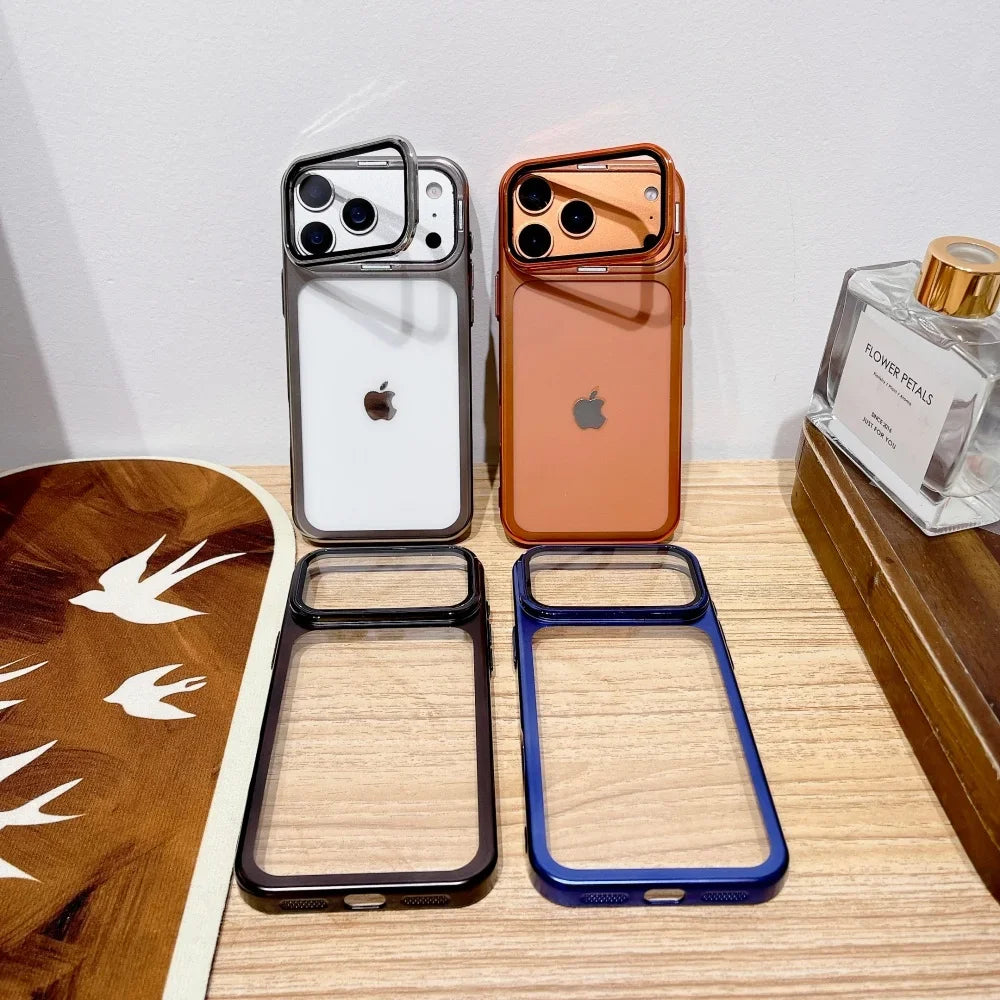 DANAISUFEI Fold Glass Camera Stand Case For iPhone 17 Series