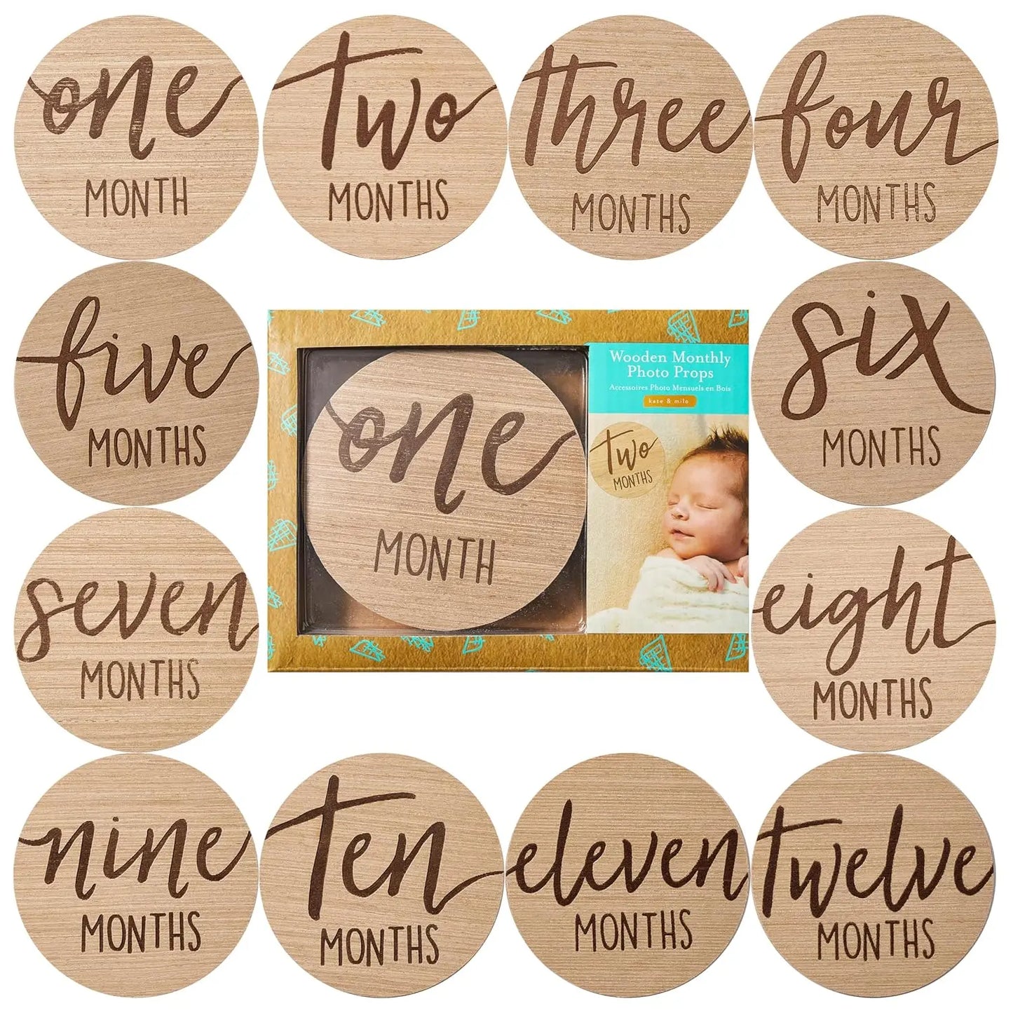Wooden Baby Milestone Discs Set - Reversible Photo Props for Monthly Growth Tracking, Gender-Neutral Newborn Gift
