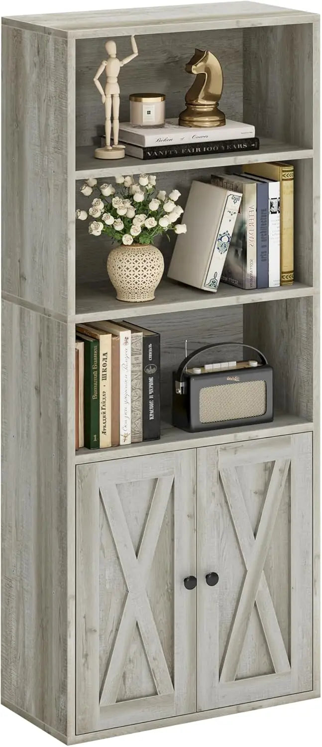 High Concerned Bookcases with Doors Five Shelf Display