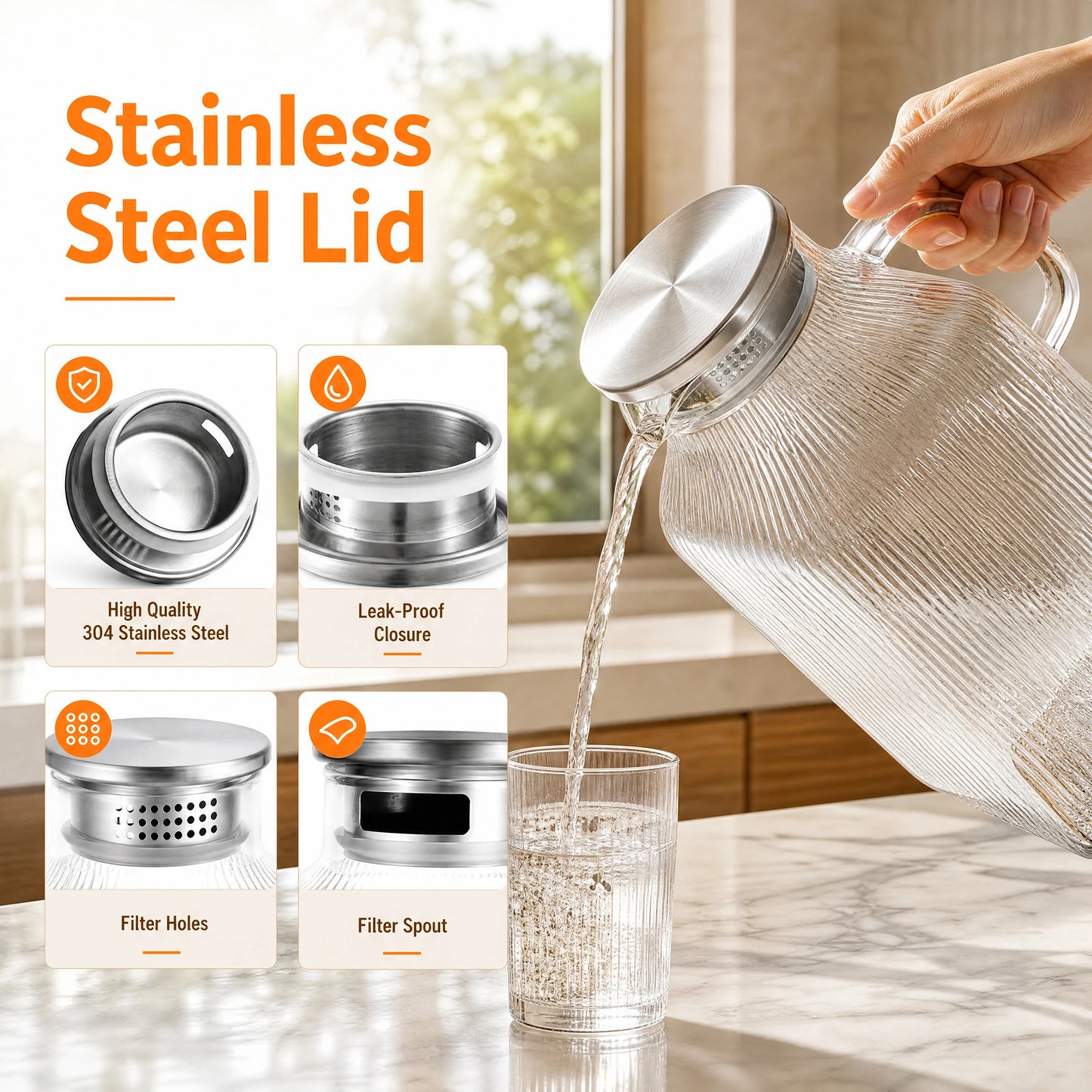 HiMISS Glass Water Pitcher With Handle And Strainer Lid